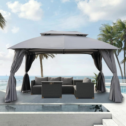 Simenmax 10? x 13? Steel Patio Gazebo, with Mesh Netting and Double Vented Roof