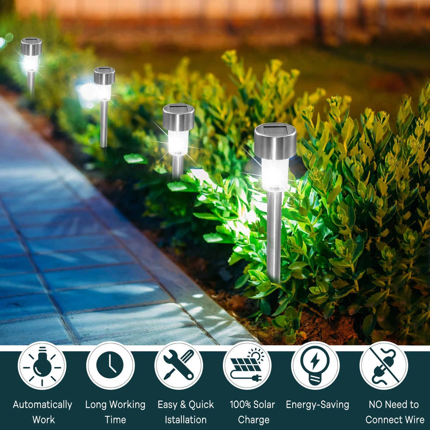 TOANEL 24PCS Solar Lights Outdoor Solar Garden Lights Pathway Lights Waterproof LED Lawn Lamp Solar Seal Stainless Steel Sidwalk Lights for Outside walkway Patio Yard Garden Decor (White Light)
