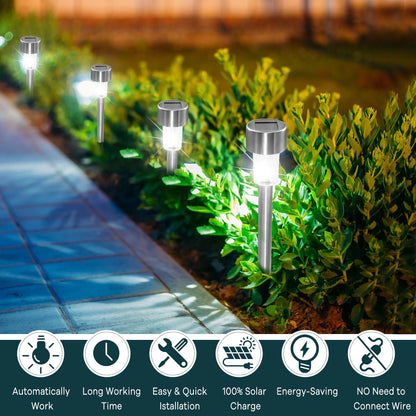 TOANEL 24PCS Solar Lights Outdoor Solar Garden Lights Pathway Lights Waterproof LED Lawn Lamp Solar Seal Stainless Steel Sidwalk Lights for Outside walkway Patio Yard Garden Decor (White Light)