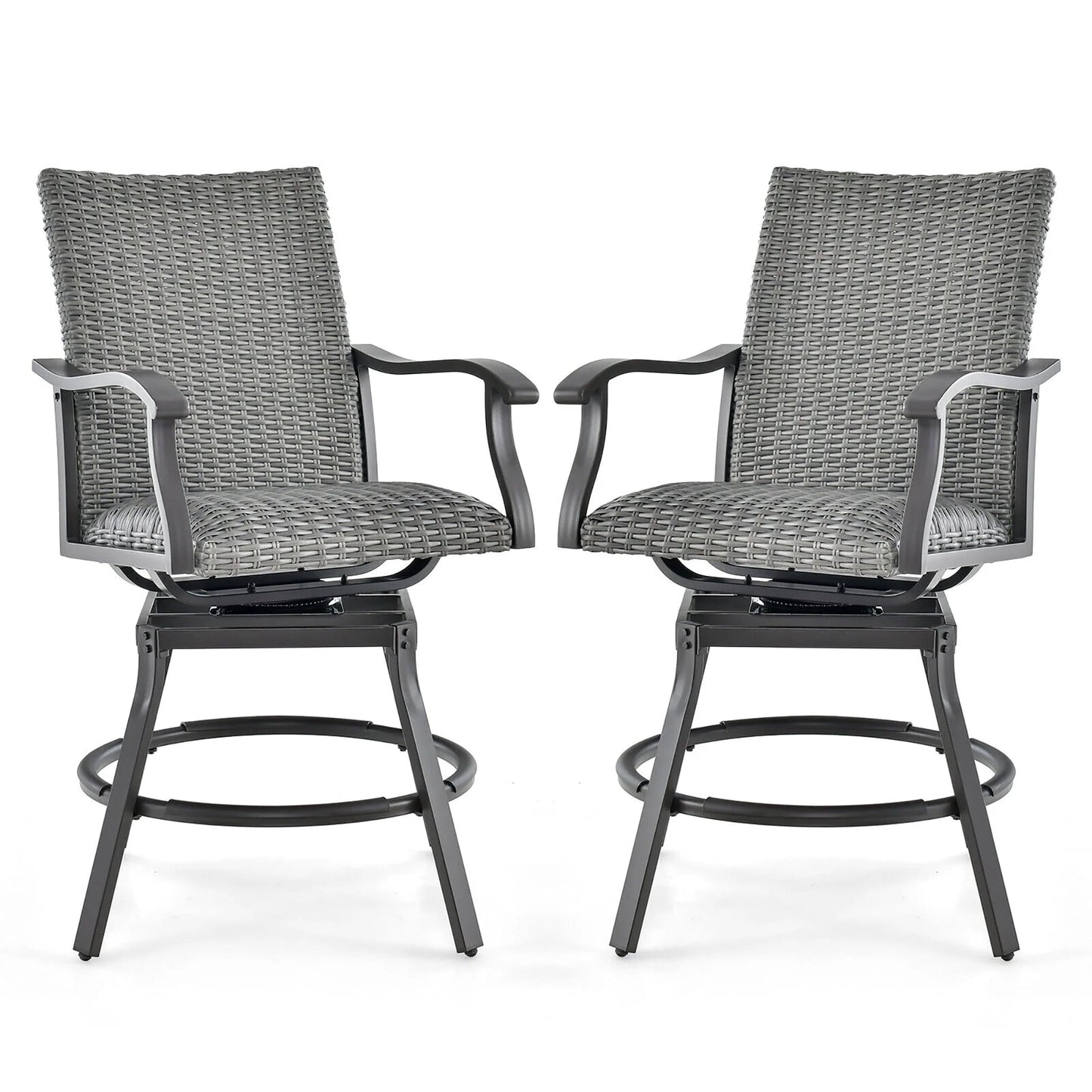 Gymax 2PCS Patio Wicker Aluminum 360° Swivel Bar Height Chairs W/4D Air Fiber Balcony
