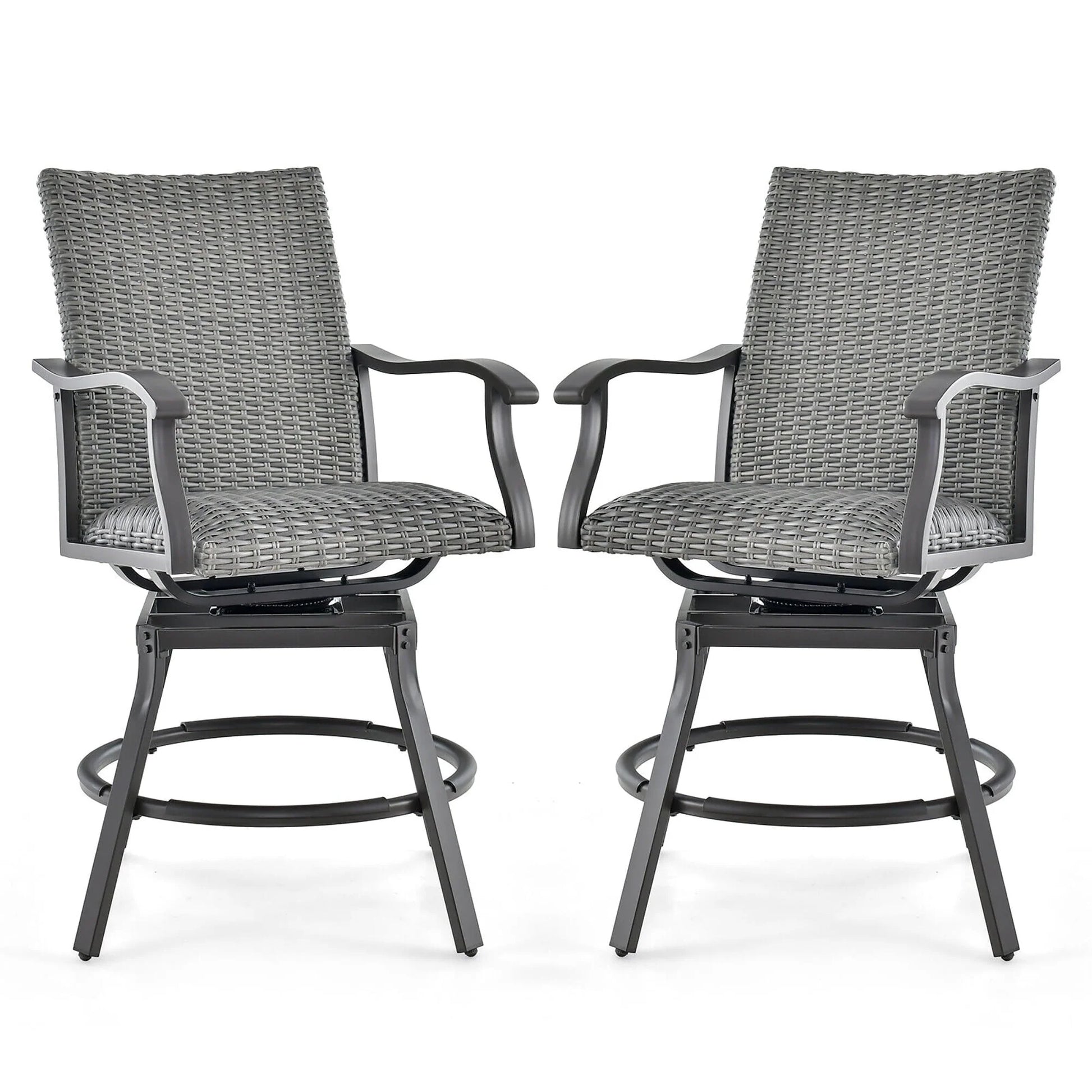 Gymax 2PCS Patio Wicker Aluminum 360° Swivel Bar Height Chairs W/4D Air Fiber Balcony