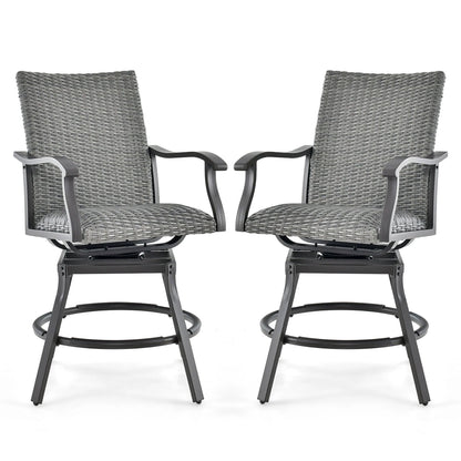 Gymax 2PCS Patio Wicker Aluminum 360° Swivel Bar Height Chairs W/4D Air Fiber Balcony