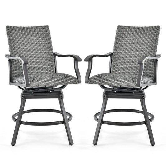 Gymax 2PCS Patio Wicker Aluminum 360° Swivel Bar Height Chairs W/4D Air Fiber Balcony