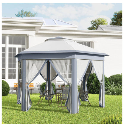 SAZYY 13'x13' Pop Up Gazebo Hexagonal Canopy Shelter with 6 Zippered Mesh Netting for Patio Backyard Garden Wedding Party