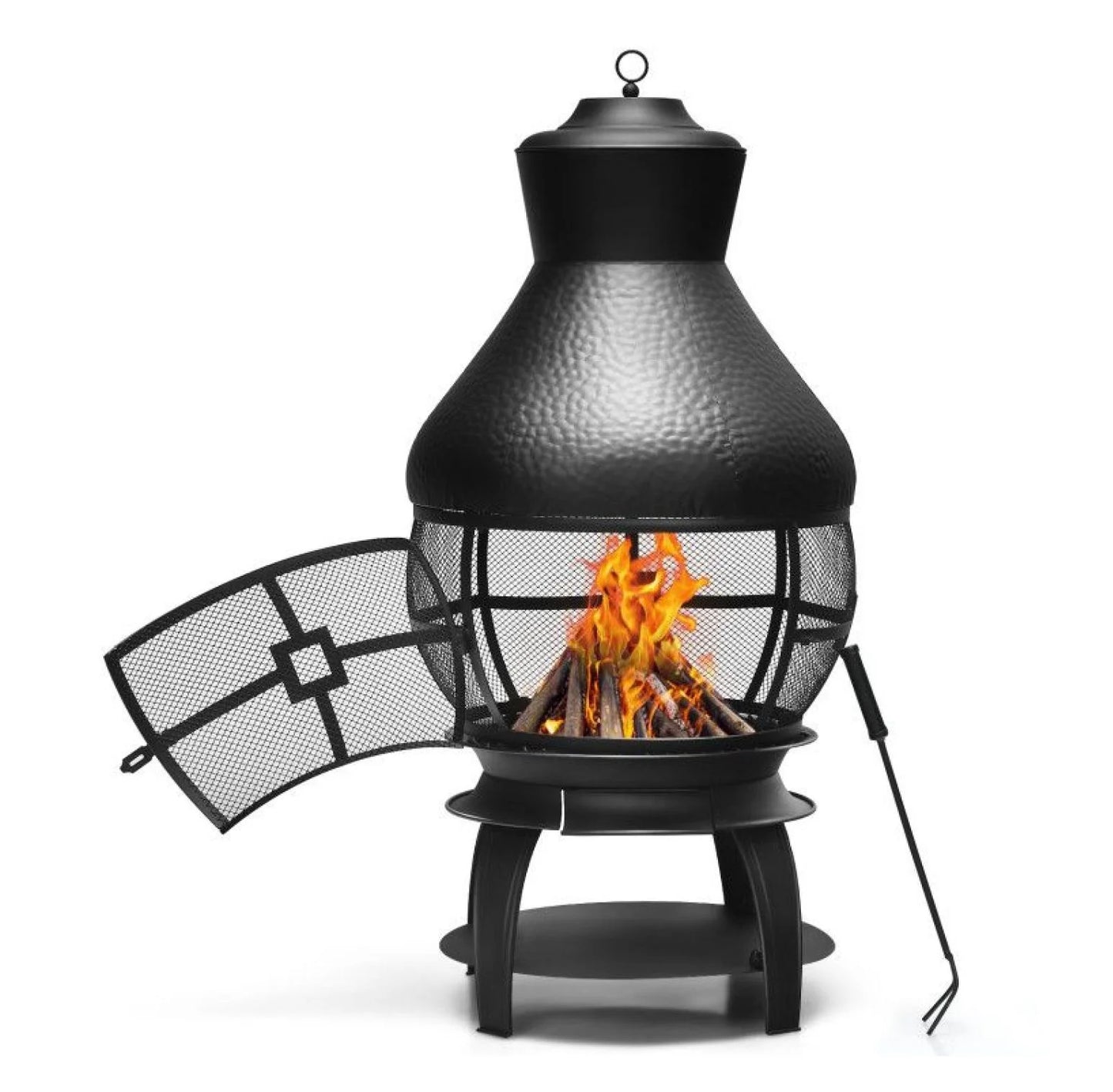 Wood Burning Chimenea Fireplace - Outdoor Patio Fire Pit, Black, 20"x20"x43.5", Iron Construction, Portable Fireplace for Garden, Backyard, Courtyard