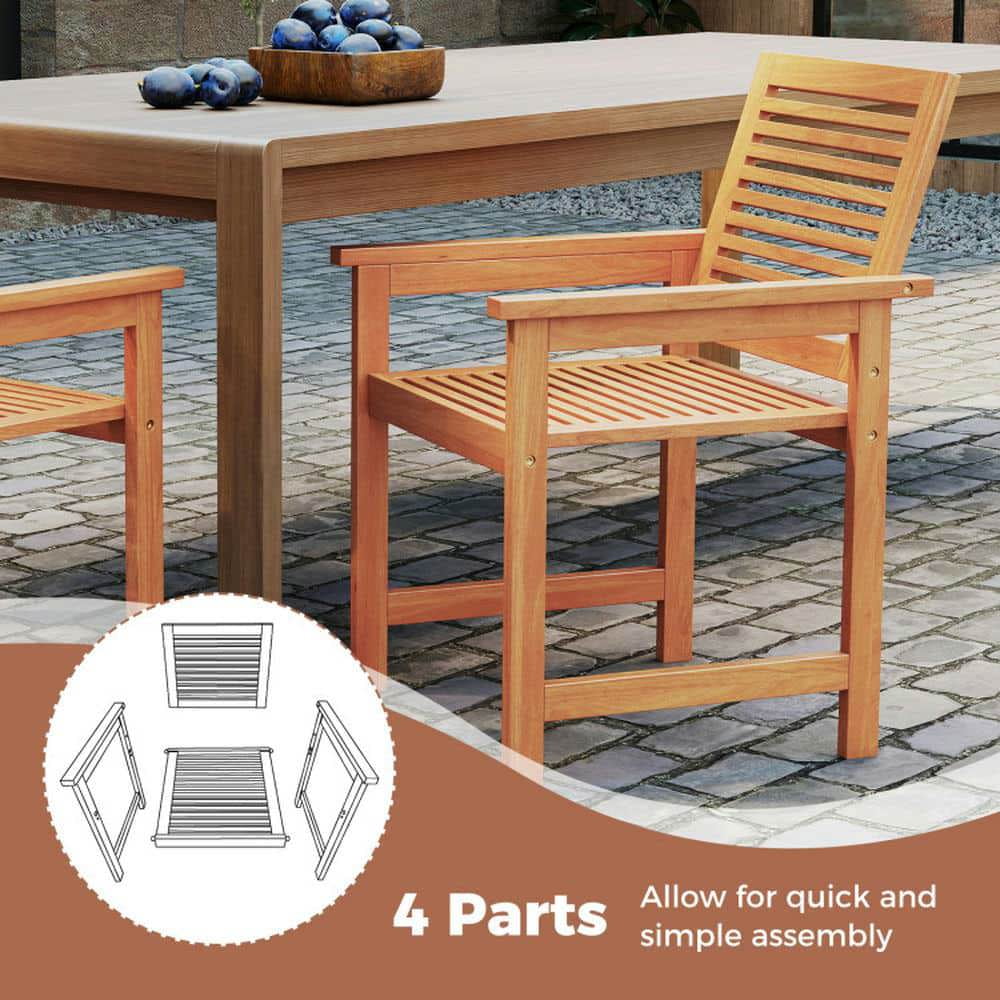 Spaco Patio Chairs Set of 2, Patio Chair with Inclined Backrests and Slatted Seats for Patio, Garden, Backyard, Brown