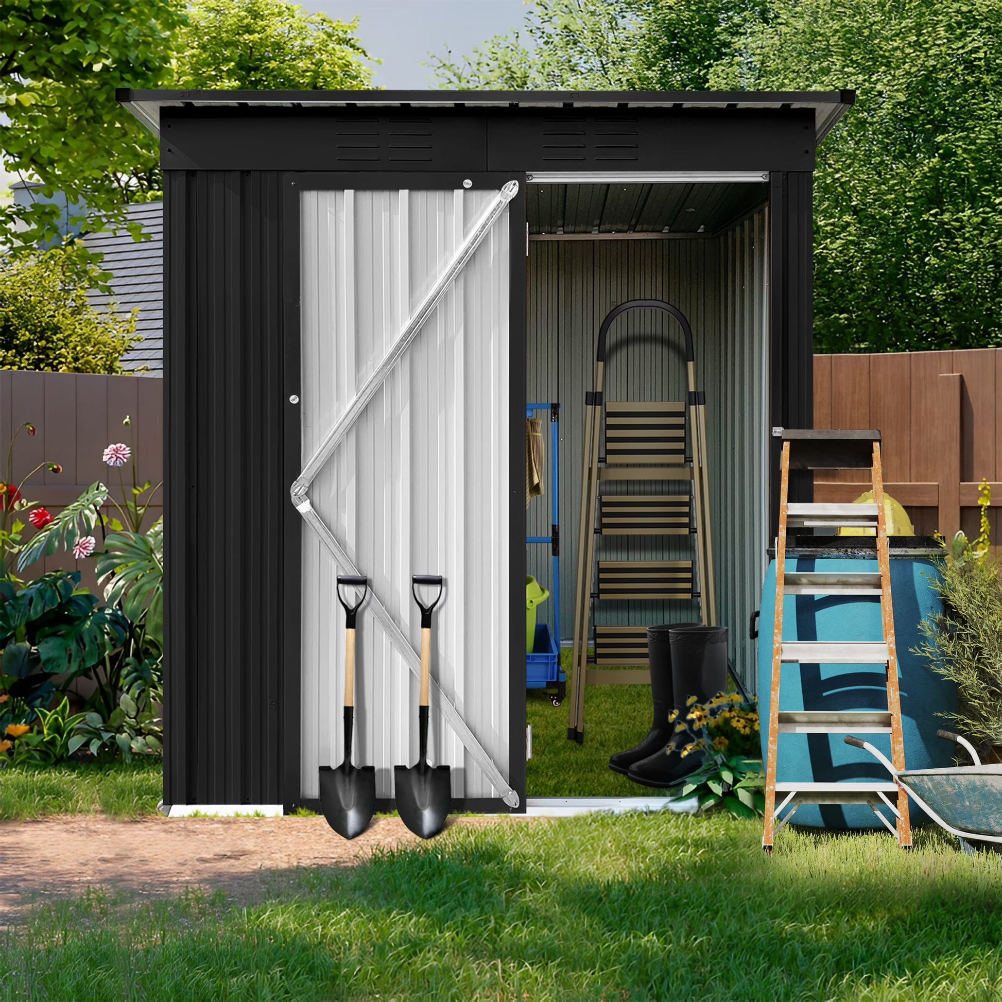 Aukfa Outdoor Storage Shed, 5 X 4 FT Metal Garden Shed, Waterproof Tool Shed for Backyard Patio, Brown