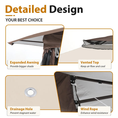 JOIVI 13'x13?Patio Gazebo, Outdoor Pop up Gazebo, Canopy Gazebo Tent Shelter with Mosquito Netting, Beige & Brown