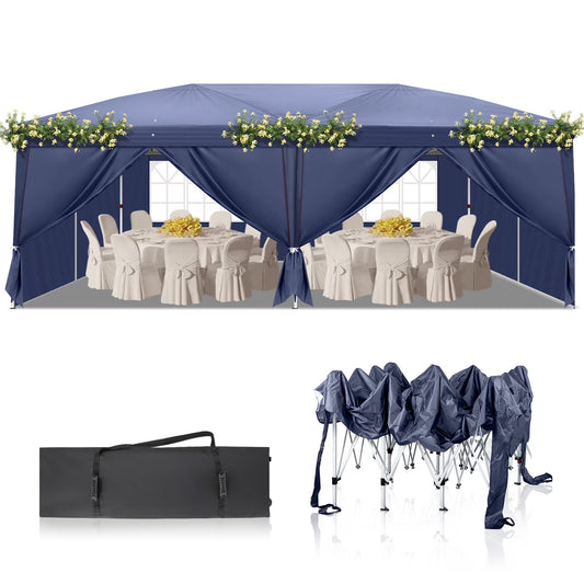 UBesGoo Ez Pop Up Patio Canopy Tent Gazebo Outdoor Party with 6 Sidewalls 10 x 20 ft Blue