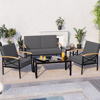 Walsunny Metal Outdoor Patio Furniture Sectional Set 2 Piece, Modern Outdoor Metal Loveseat Sofa Conversation Furniture Set