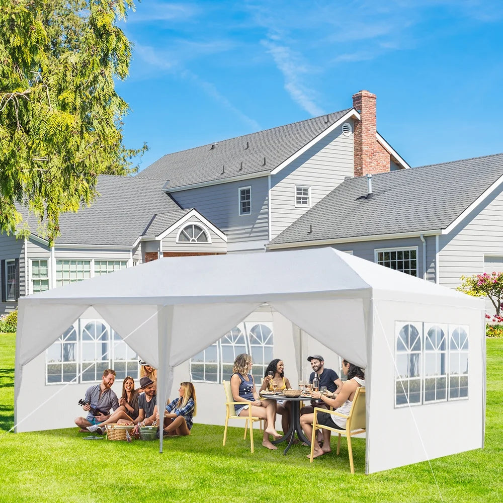 Party Tent 10x30 Outdoor Canopy Gazebo Waterproof Tent, Outdoor Gazebo BBQ Shelter Pavilion with 6 Removable Sidewalls, for Party Wedding Catering Gazebo Garden Beach Camping Patio