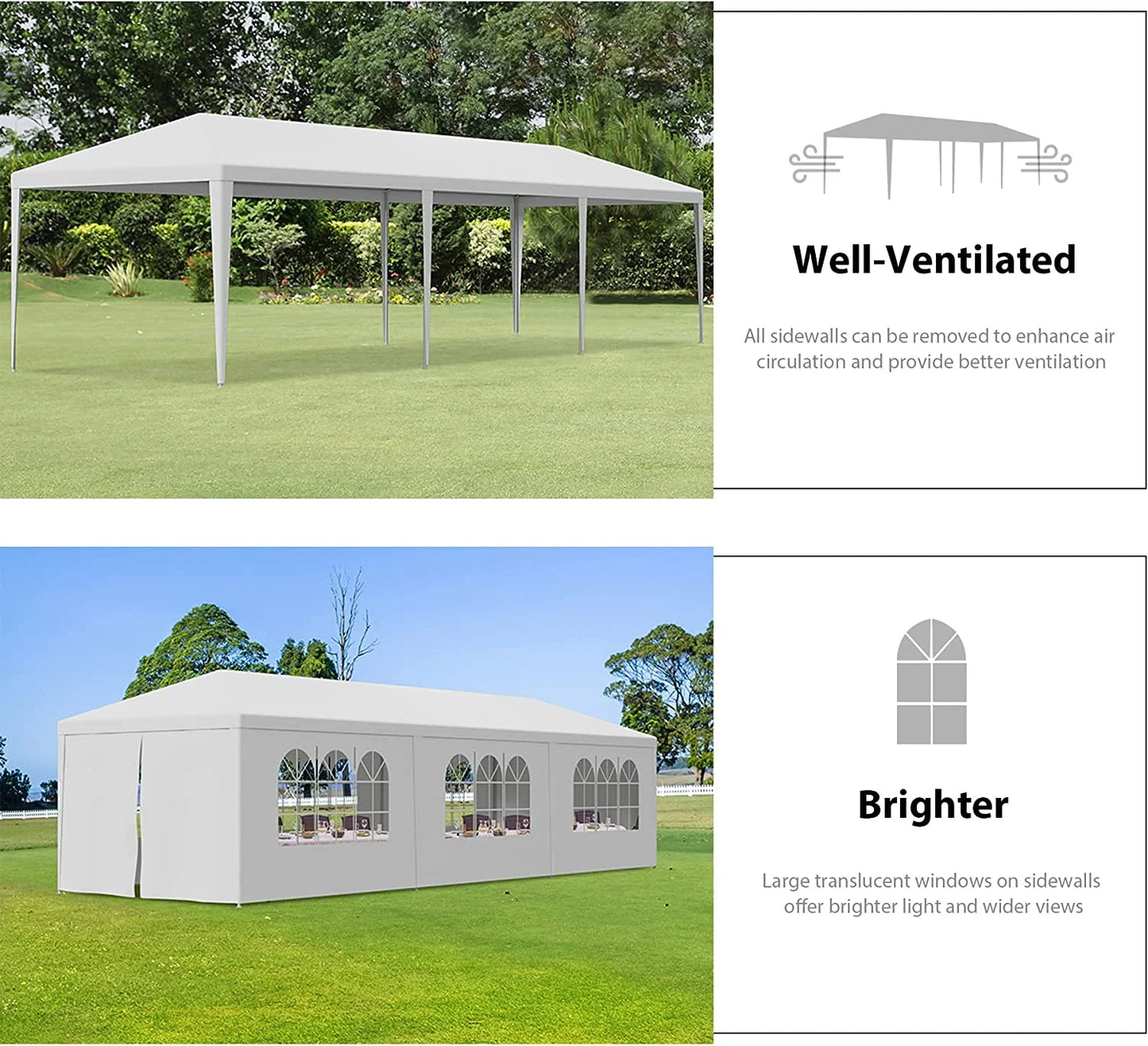 SLSRFD 10'x30' Outdoor Canopy Tent Patio Camping Gazebo Shelter Pavilion Cater Party Wedding BBQ Events Tent w/Removable Sidewalls
