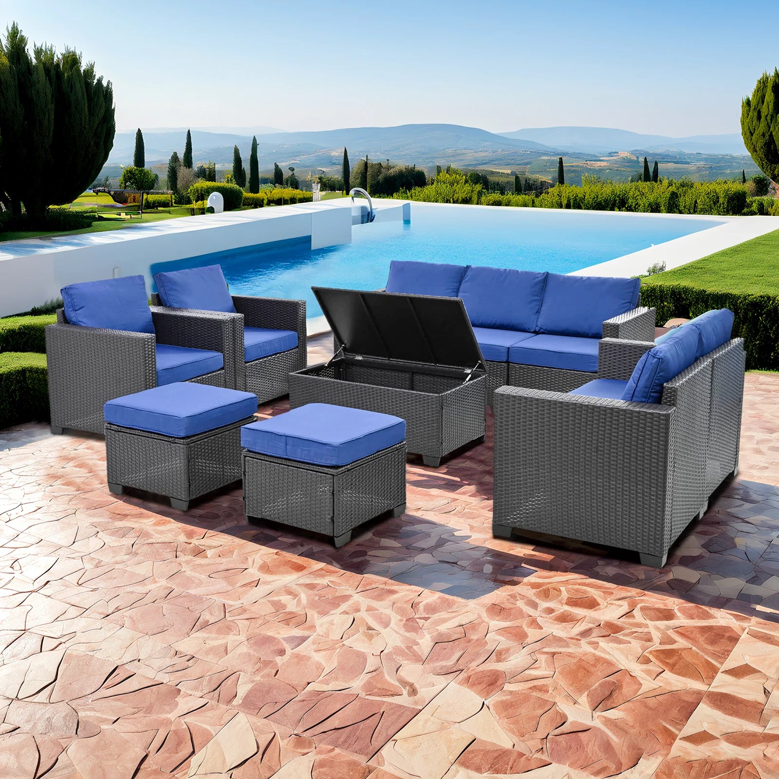 10 Pieces Patio Furniture Sets Outdoor,Manual Weaving Wicker Rattan Sectional Sofa Patio Conversation Sets with Cushions & Coffee Table with Hidden Storage for Outside, Balcony, Porch
