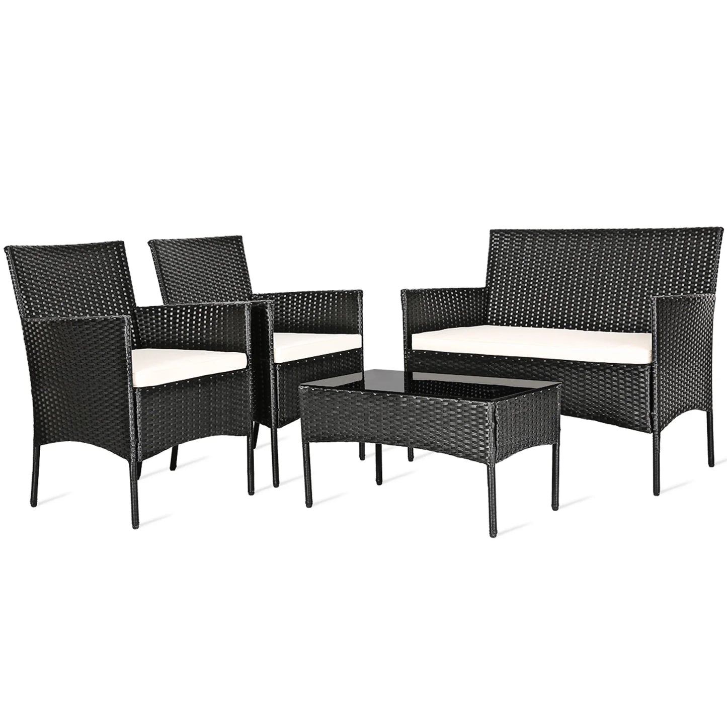 Gymax 4PCS Patio Rattan Conversation Set Outdoor Furniture Set w/Cushion