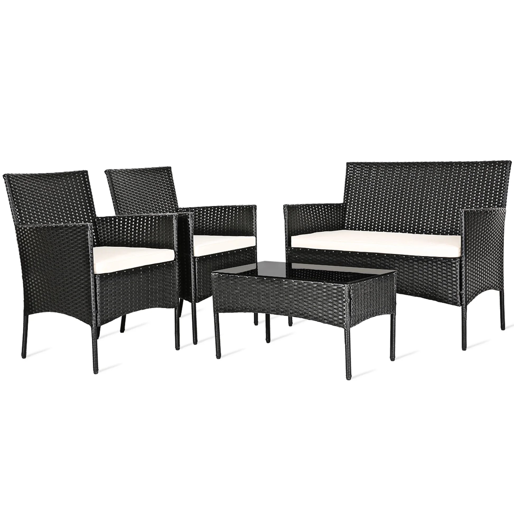 Gymax 4PCS Patio Rattan Conversation Set Outdoor Furniture Set w/Cushion
