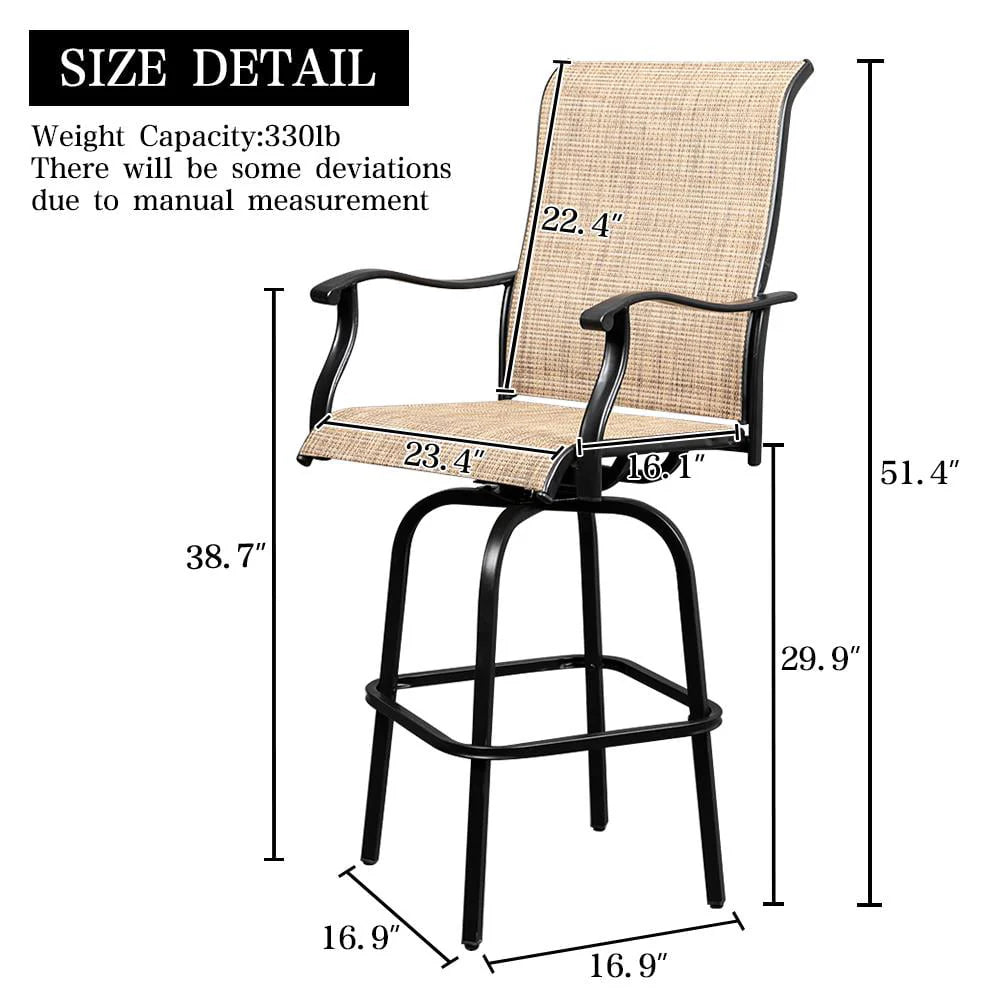 UBesGoo 51" Patio Swivel Bar Stools Set of 2, Outdoor Bar Height Patio Stools & Bar Chairs with High Back and Armrest,Black