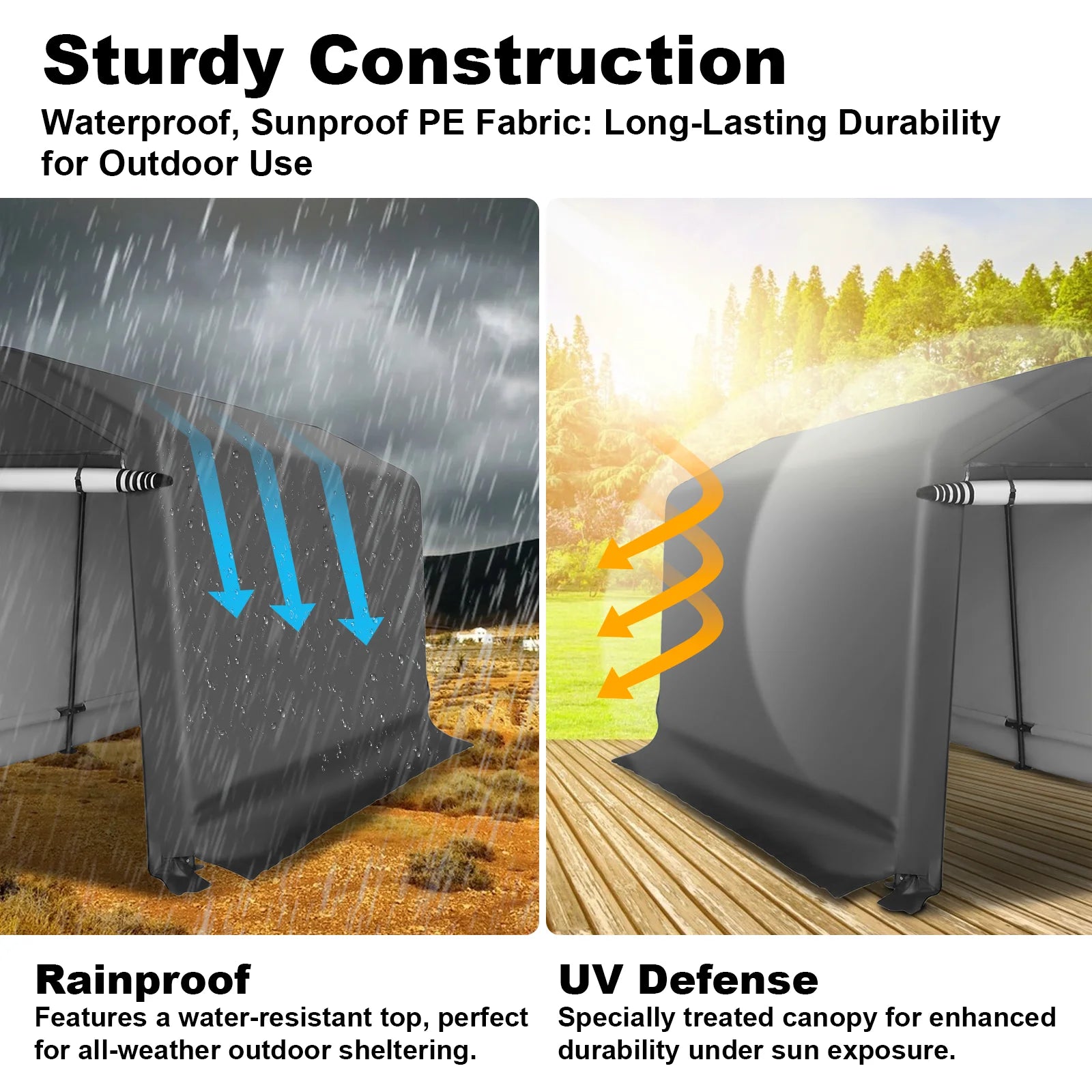Abba Patio 7'x 12' Heavy Duty Portable Outdoor Storage Shelter Canopy, Waterproof Carport, All-Season Use, Grey