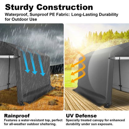 Abba Patio 7'x 12' Heavy Duty Portable Outdoor Storage Shelter Canopy, Waterproof Carport, All-Season Use, Grey