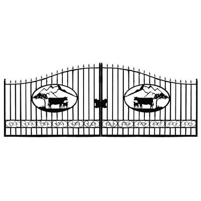 Outdoor Dual Swing Wrought Iron Gate for Driveway, Security Gate, Outdoor Fence Gate, Vienna Style for Yard, Backyard Patio 20'Star
