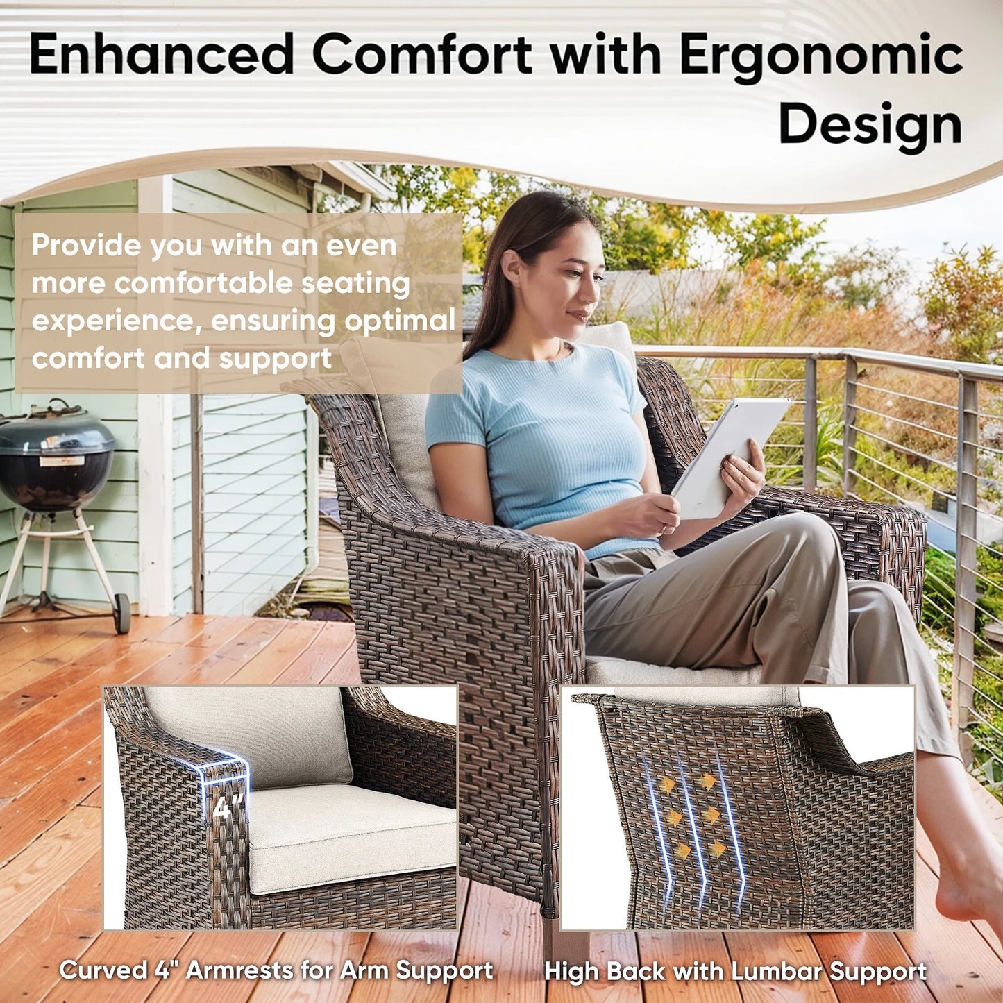 Bellefurn Outdoor Wicker Patio Chairs Set of 2 with Side Table,All-Weather Wicker Rattan Chairs Patio Furniture Chairs for Porch Balcony Backyard Yard Deck