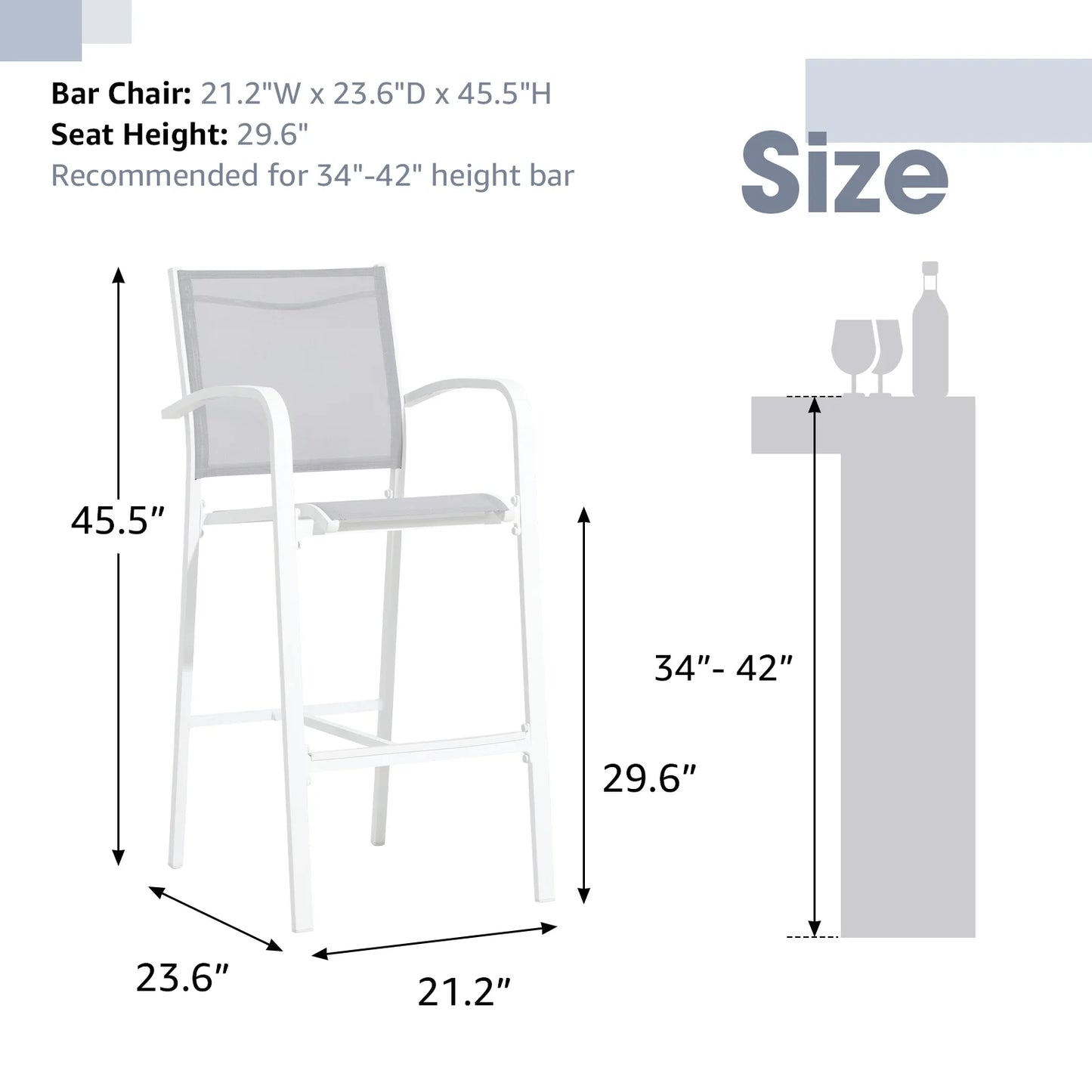 OC Orange-Casual Patio Bar Chair Set of 2, Outdoor & Indoor Bar Stools, All-Weather Aluminum Textile Fabric High Top Patio Dining Chairs, White
