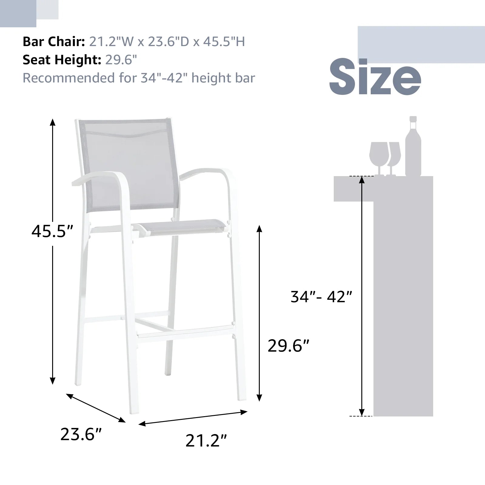 OC Orange-Casual Patio Bar Chair Set of 2, Outdoor & Indoor Bar Stools, All-Weather Aluminum Textile Fabric High Top Patio Dining Chairs, White
