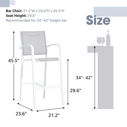 OC Orange-Casual Patio Bar Chair Set of 2, Outdoor & Indoor Bar Stools, All-Weather Aluminum Textile Fabric High Top Patio Dining Chairs, White