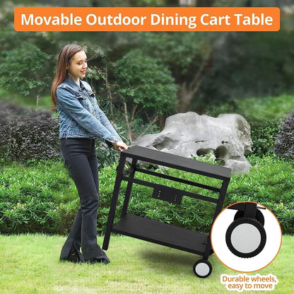 WhizMax Black Grill Cart Pizza Oven Stand, BBQ Prep Table with Wheels & Hooks Outdoor, Side Handle, Double-Shelf Grilling Cart Tabletop Griddle Cooking Station for Bar, Patio, Camping, Home
