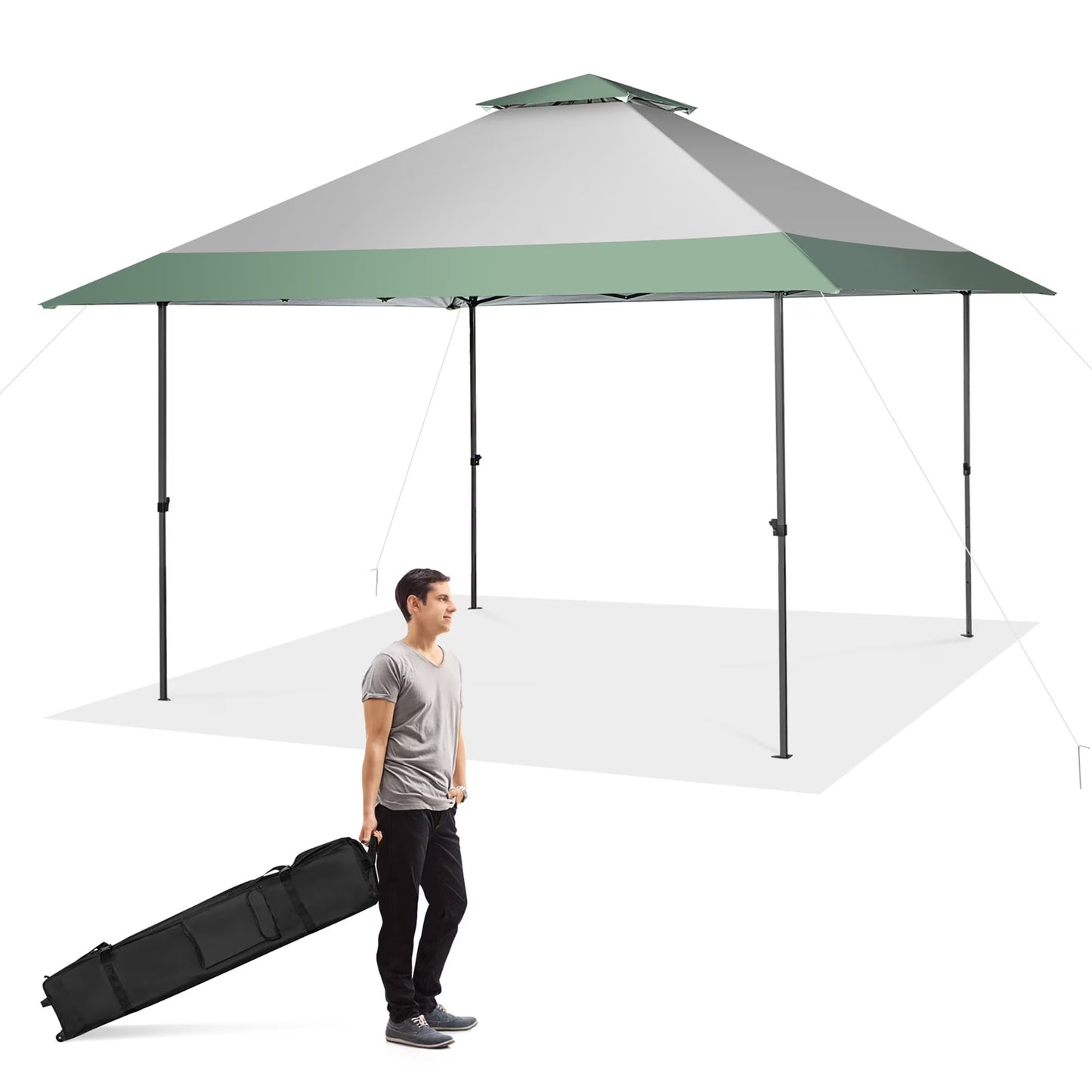 Gymax 13'x13' Outdoor Patio Pop Up Canopy Tent Sun Protection w/Wheeled Bag Green & Grey