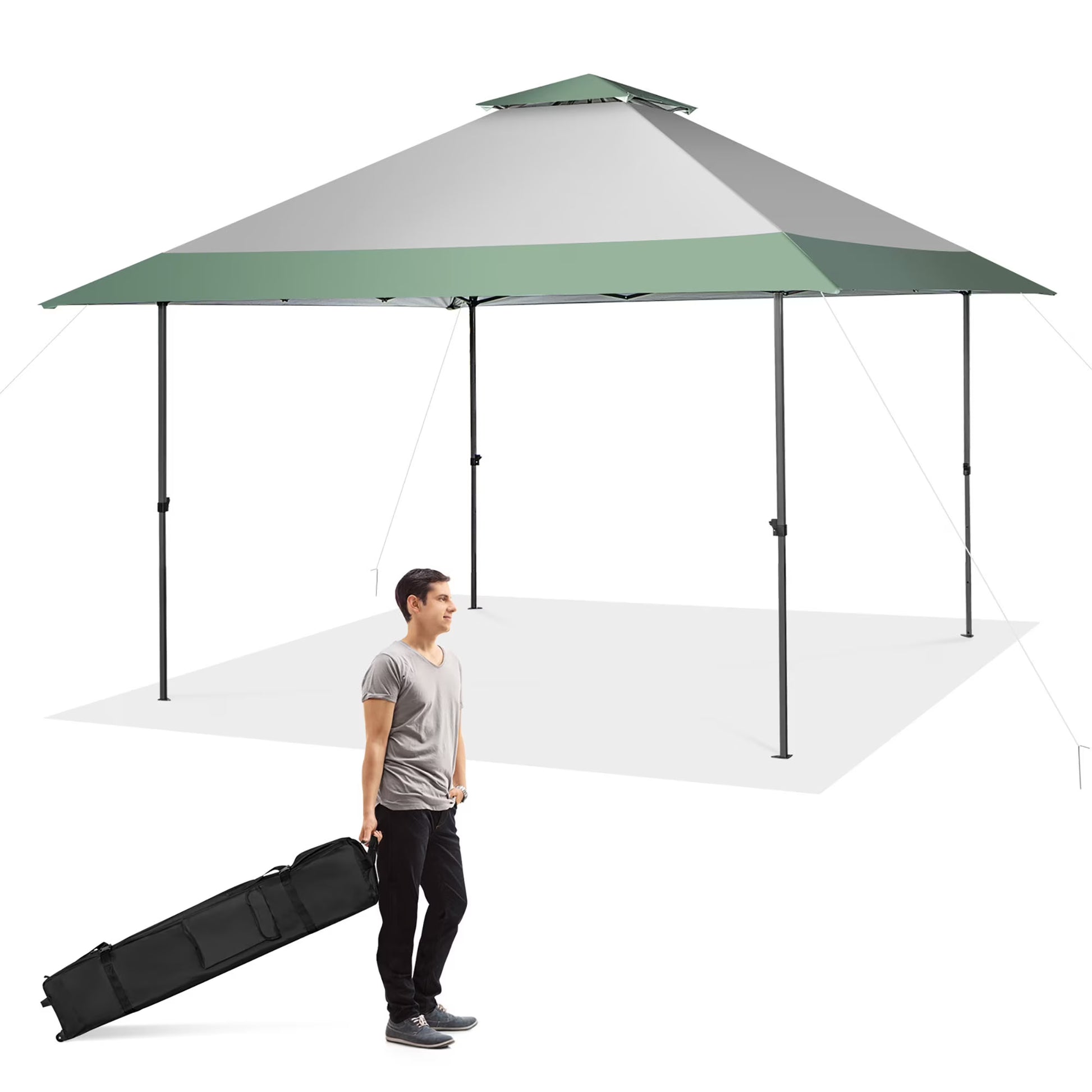 Gymax 13'x13' Outdoor Patio Pop Up Canopy Tent Sun Protection w/Wheeled Bag Green & Grey