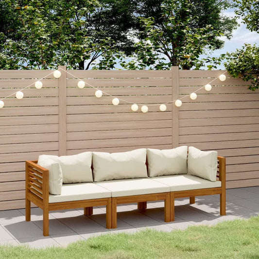 vidaXL 3-Seater Patio Sofa with Cream Cushion Solid Acacia Wood