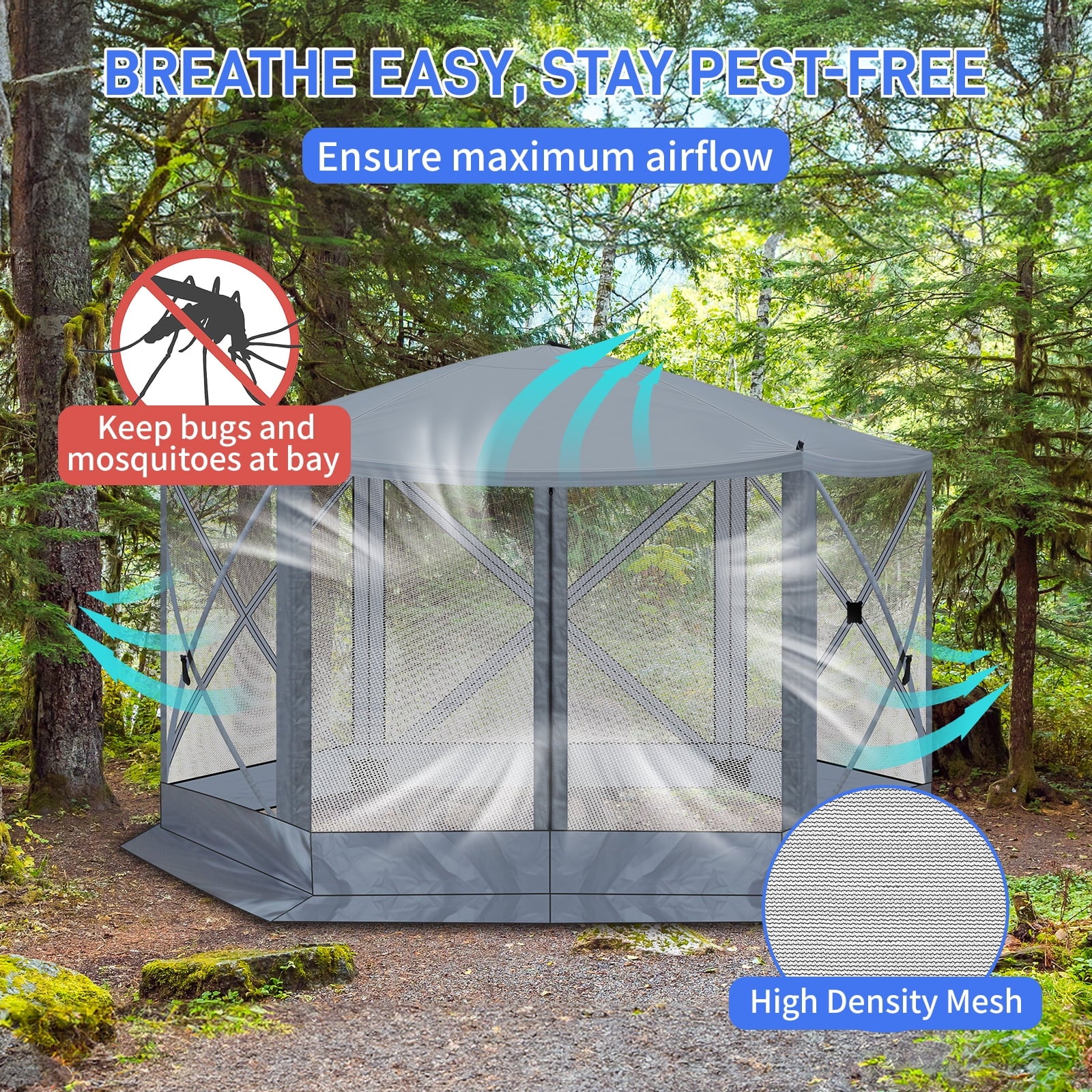 12' x 12' Outdoor Pop Up Canopy Tent w/Mosquito Netting, Instant Sun Shelter Tents with Carry Bag for Parties, Garden, Patio, Gray