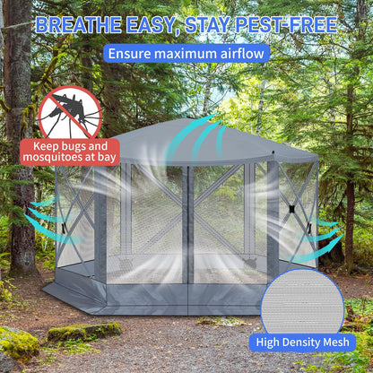 12' x 12' Outdoor Pop Up Canopy Tent w/Mosquito Netting, Instant Sun Shelter Tents with Carry Bag for Parties, Garden, Patio, Gray