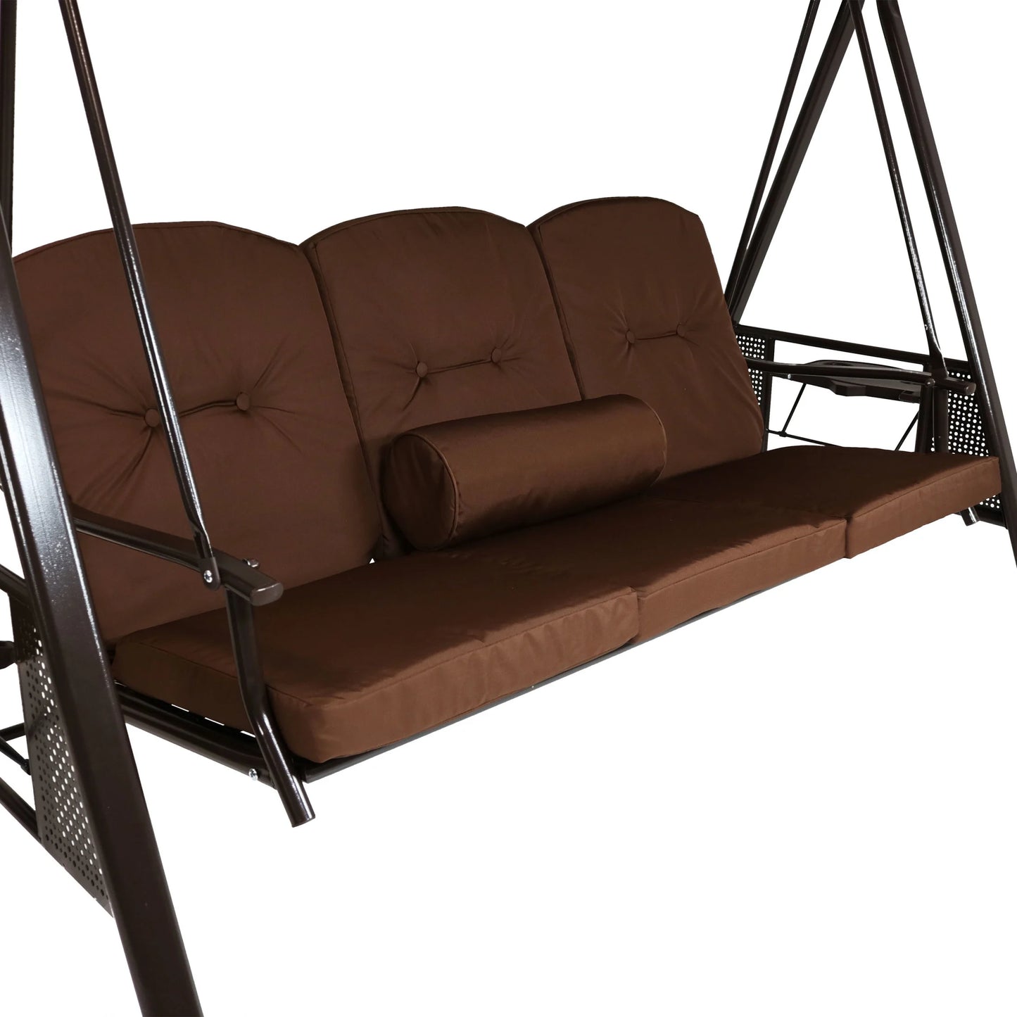 Sunnydaze Steel 3-Person Patio Swing with Adjustable Tilt Canopy and Cushions, Brown