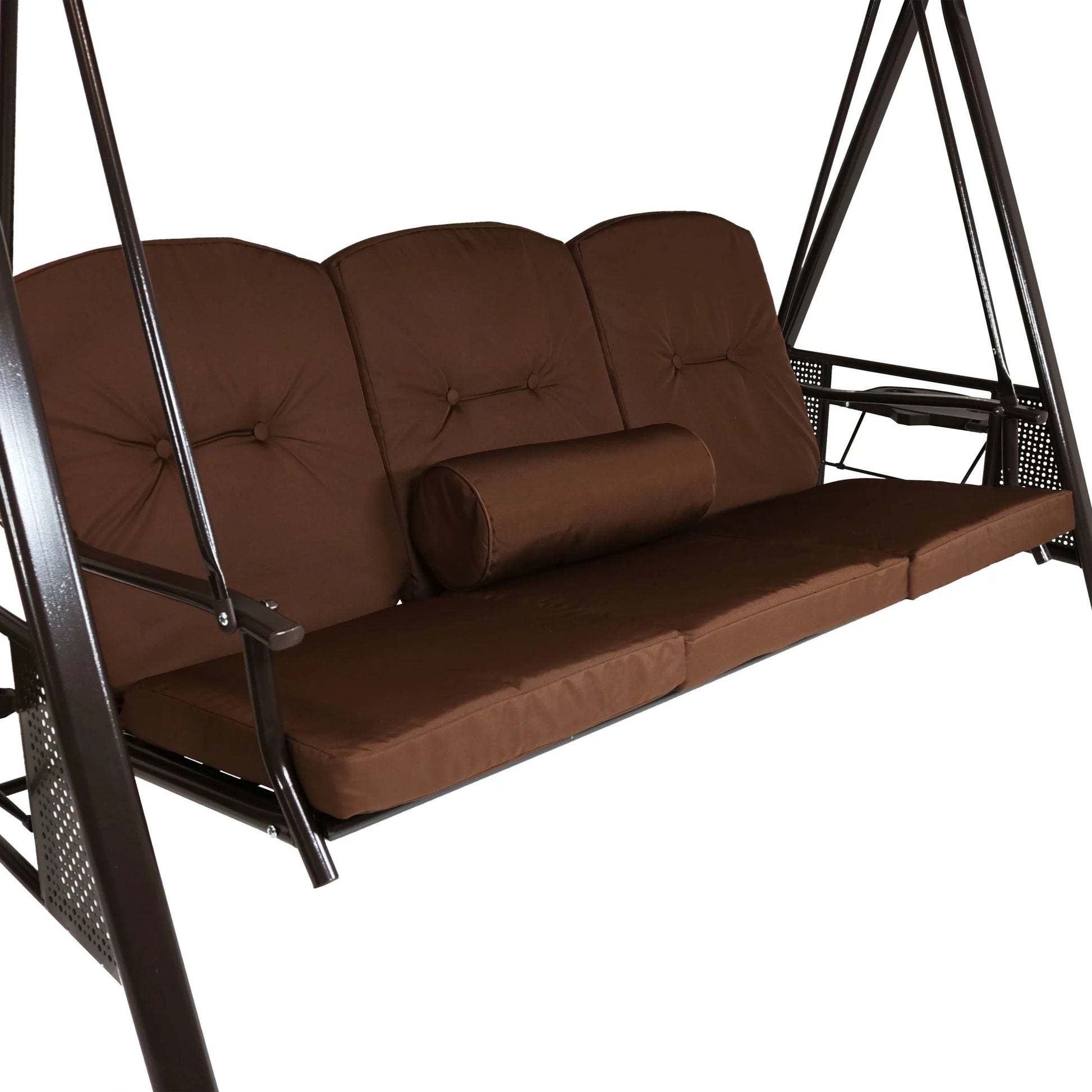 Sunnydaze Steel 3-Person Patio Swing with Adjustable Tilt Canopy and Cushions, Brown