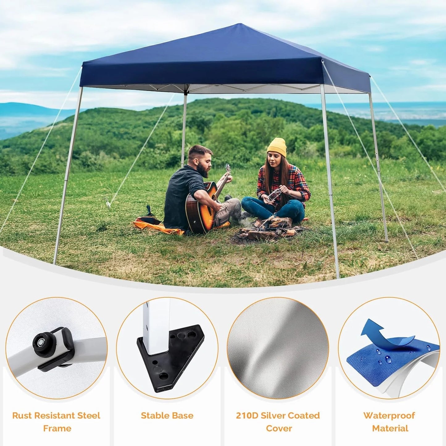 6x6 ft Pop Up Canopy Tent, Outdoor Foldable Portable Canopy for Camping, Patio, Easy Up Gazebo with Carry Bag Slant Legs