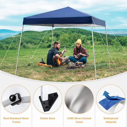 6x6 ft Pop Up Canopy Tent, Outdoor Foldable Portable Canopy for Camping, Patio, Easy Up Gazebo with Carry Bag Slant Legs