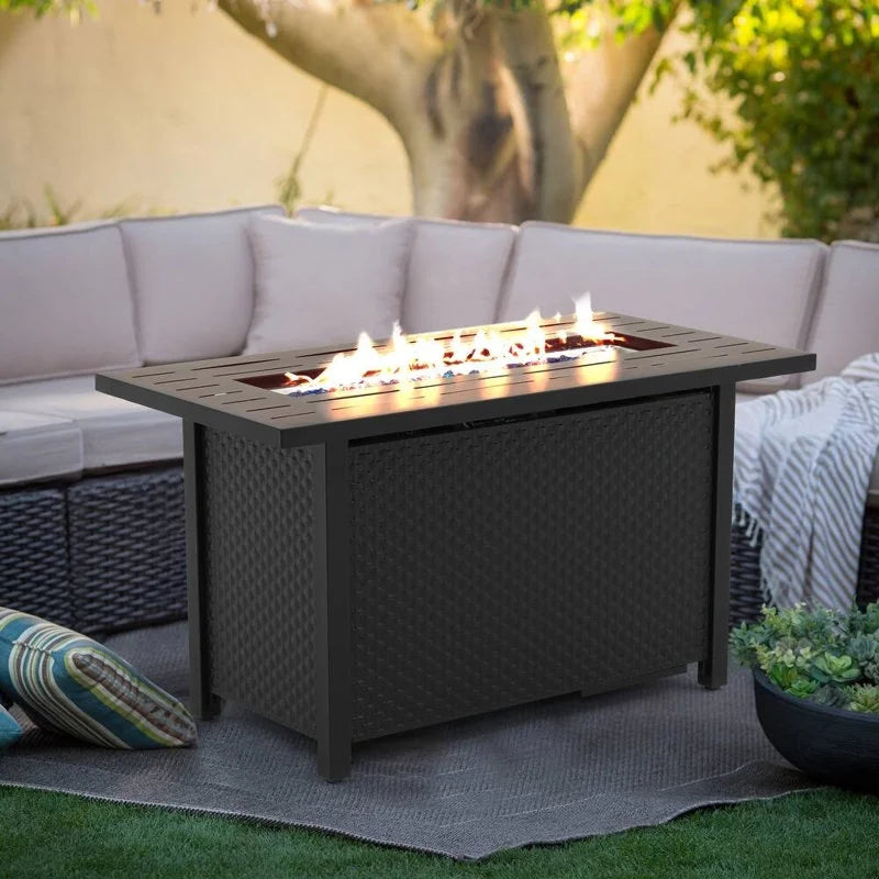 45 inch Propane Fire Pit Table,50000 BTU Gas Fire Pits Table with Lid & Lava Rock & Waterproof Cover, Outdoor Propane Firepit for Dining or Party, Outside, Patio, Garden, Yard