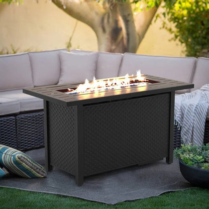 45 inch Propane Fire Pit Table,50000 BTU Gas Fire Pits Table with Lid & Lava Rock & Waterproof Cover, Outdoor Propane Firepit for Dining or Party, Outside, Patio, Garden, Yard