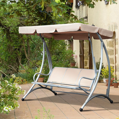 Outsunny 3 Person Patio Swing Seats, Porch Swing with Stand & Adjustable Canopy, Heavy Duty Outdoor Swing Chair Bench for Adults, Black