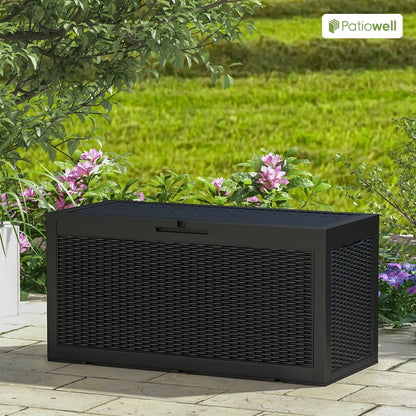 Patiowell 105 Gallon Deck Box Outdoor Resin Plastic Deck Storage Box, Black