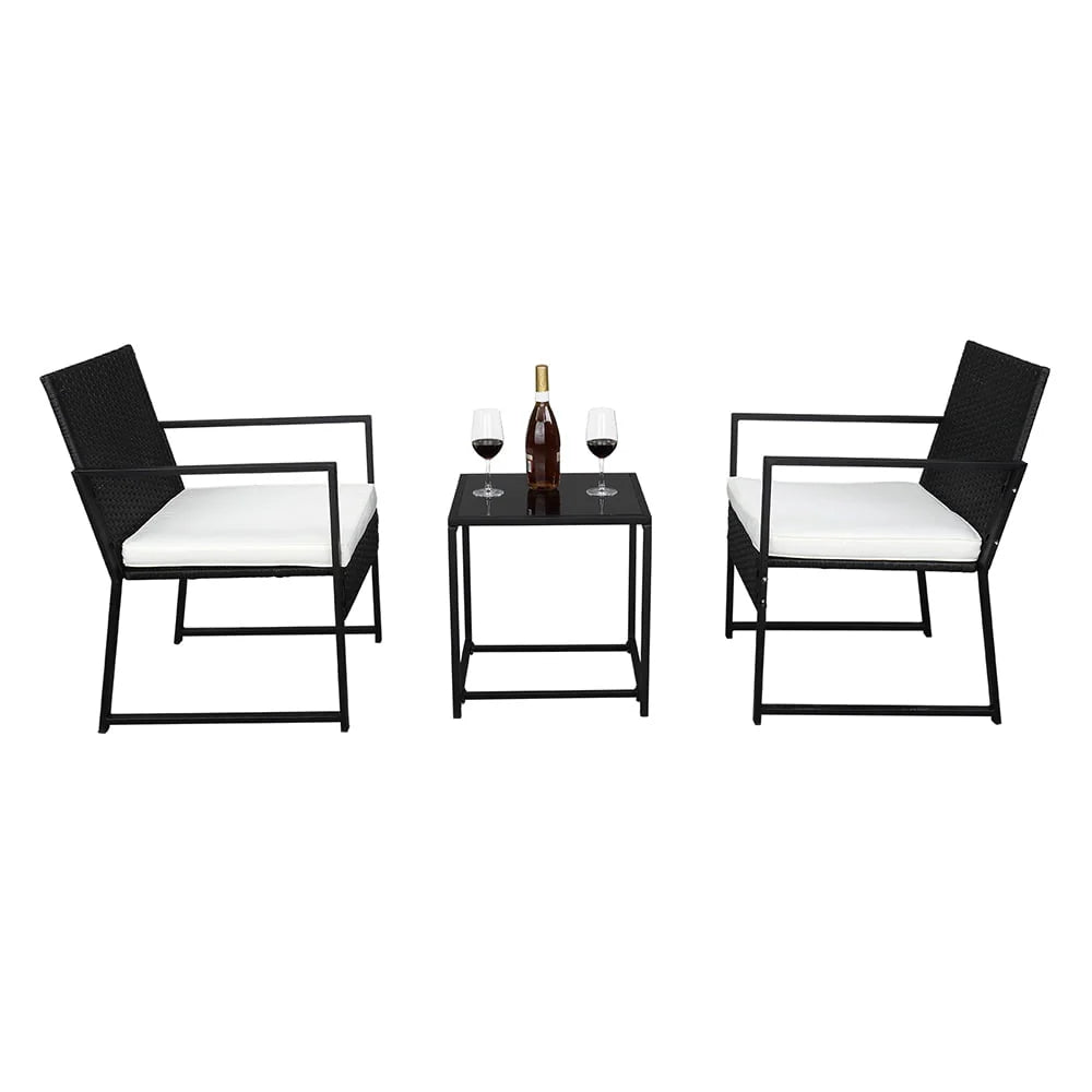 Seizeen Outdoor Chairs Set for Patio, 3 PCS Rattan Conversation Set W/2 Arm Chairs & 1 Table, PE Wicker Sofa Set Clearance Patio Furniture, Garden Pool Porch Deck Cushioned Table Set for 2