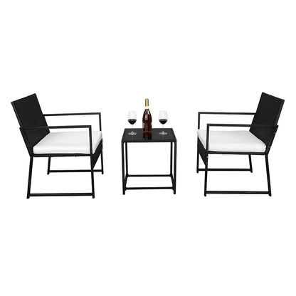 Seizeen Outdoor Chairs Set for Patio, 3 PCS Rattan Conversation Set W/2 Arm Chairs & 1 Table, PE Wicker Sofa Set Clearance Patio Furniture, Garden Pool Porch Deck Cushioned Table Set for 2