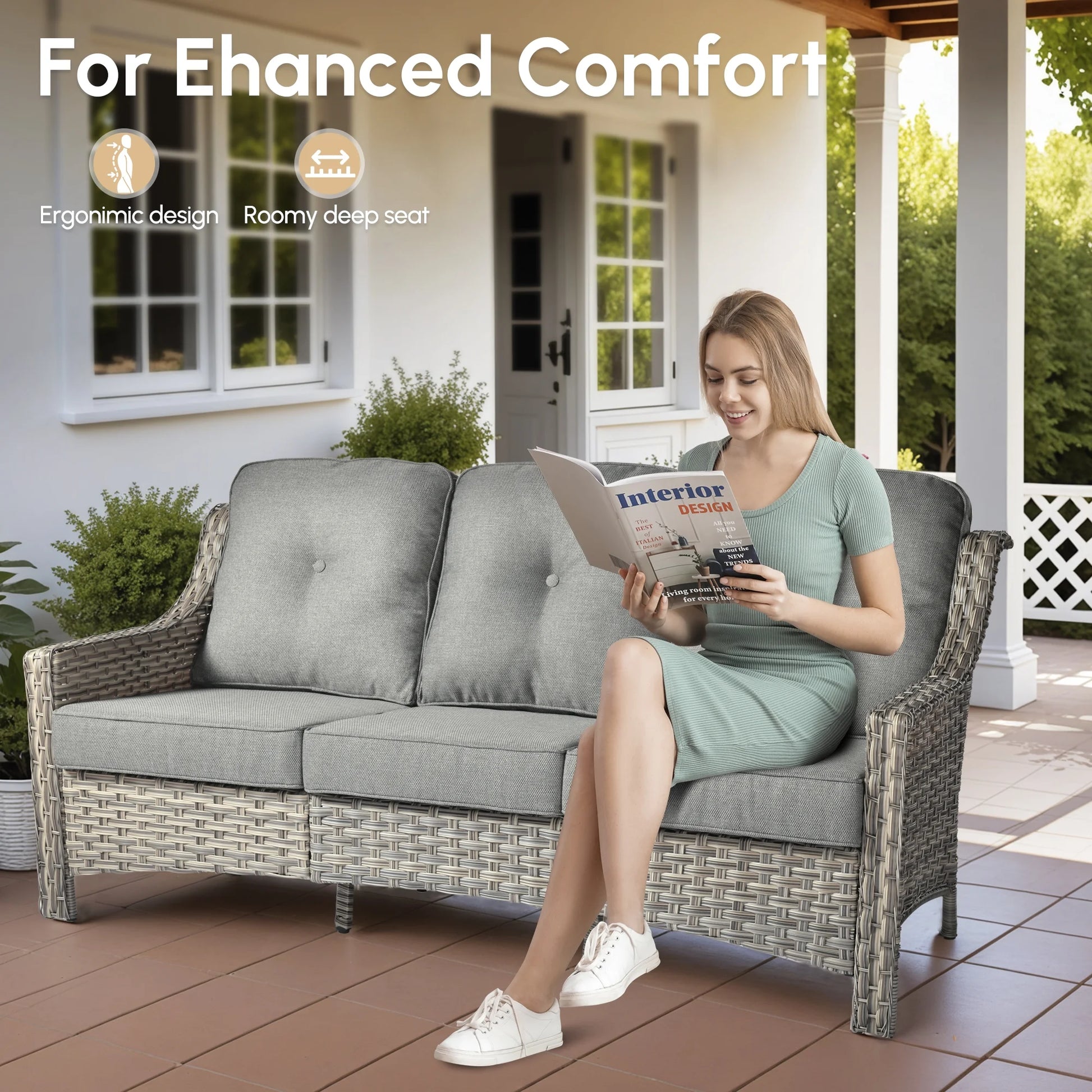 Vcatnet Outdoor Patio Furniture with Swivel Rockers 5 Pieces Sectional Sofa All Weather Wicker High-Back Conversation Set with Coffee Table, Dark Gray