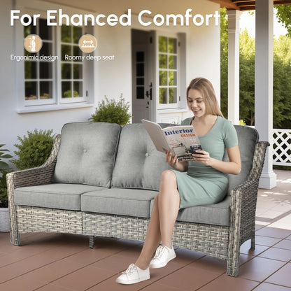 Vcatnet Outdoor Patio Furniture with Swivel Rockers 5 Pieces Sectional Sofa All Weather Wicker High-Back Conversation Set with Coffee Table, Dark Gray