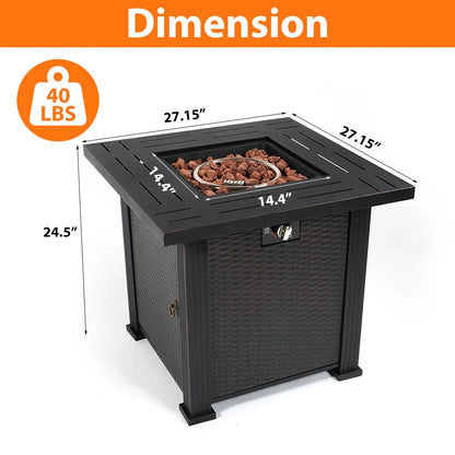 SEGMART 28'' Outdoor Gas Fire Pit Table, 40,000 BTU Propane Patio Heater with Lid and Lava Rocks, Propane Fire Pit Table with Auto-Ignition for Garden Patio Backyard Picnic