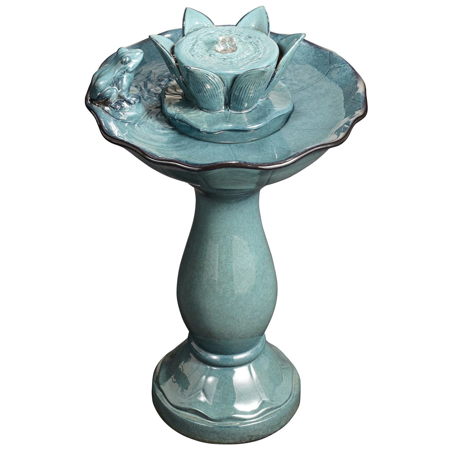 Pleasant Pond 25 1/4" High Large Asian Outdoor Decor Ceramic Floor Fountain Frog Pedestal Outside Garden Patio