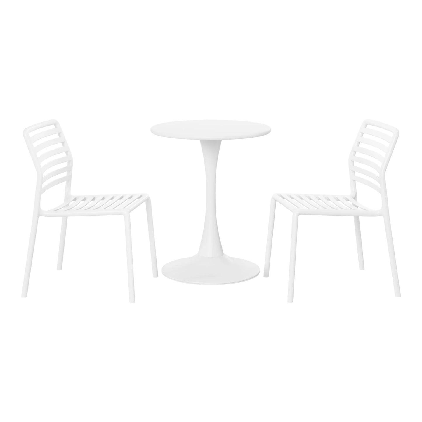 WestinTrends Playa 3-Piece Outdoor Metal Round Dining Table Set With Stackable Resin Patio Dining Chairs, White