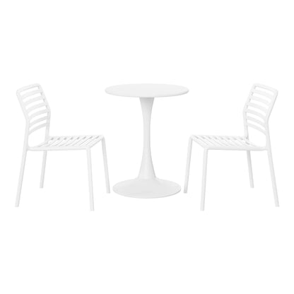 WestinTrends Playa 3-Piece Outdoor Metal Round Dining Table Set With Stackable Resin Patio Dining Chairs, White