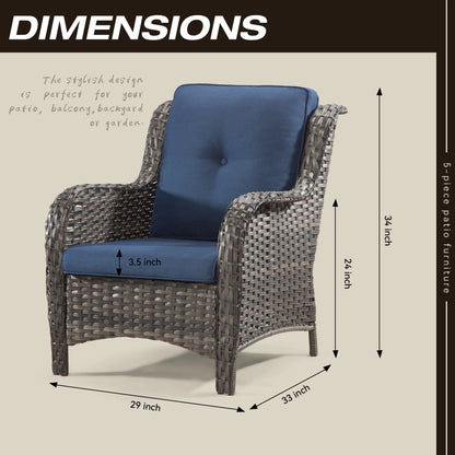 MeetLeisure 3 Pieces Outdoor Furniture Patio Furniture Set with One 3-Seat Sofa, Two ArmChairs, Navy